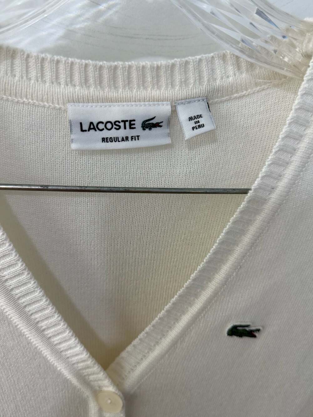 Lacoste Women's Regular Fit Organic Cotton V-Neck Cardigan White - Picture 2 of 9